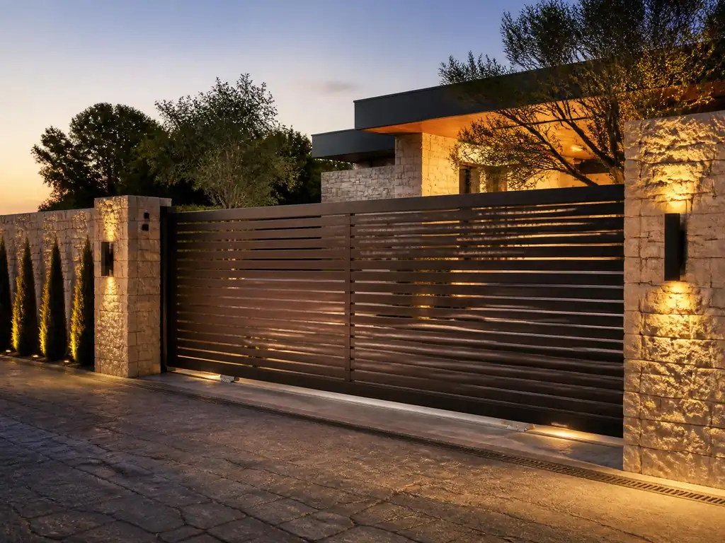 Aluminium gate and fence at a residential entrance