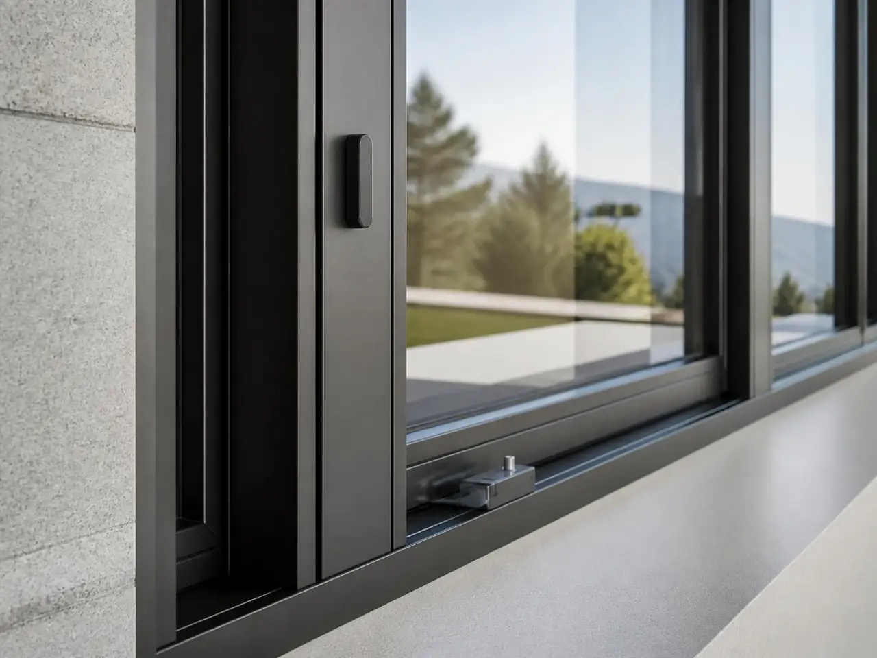 Top-hung aluminium window opening outward from the top